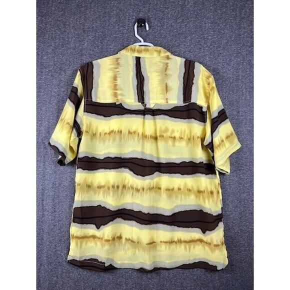 GB Black Label Hawaiian Shirt Mens Large Yellow Brown Striped Adult Men - Picture 2 of 6